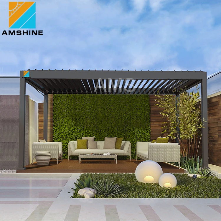 Motorised Summer House Aluminum Louvered Pergola Waterproof Electric Gazebo For Restaurant