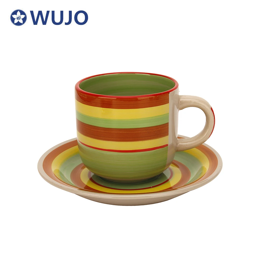 Cheap Ceramic Cup and Saucer 12pcs Hand Painted Stoneware Tea Cups & Saucers