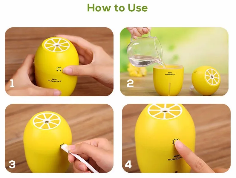 Creative Lemon Humidifier Mini USB Desktop Diffuser Air Humidifier Led Light Mist Maker For Home Office Car Gifts 4 Colors