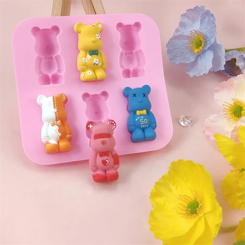 hot selling 6 holes gloomy bear shaped silicone cake mold non stick handmade 3D diy candle mould soap resin mold cake tools