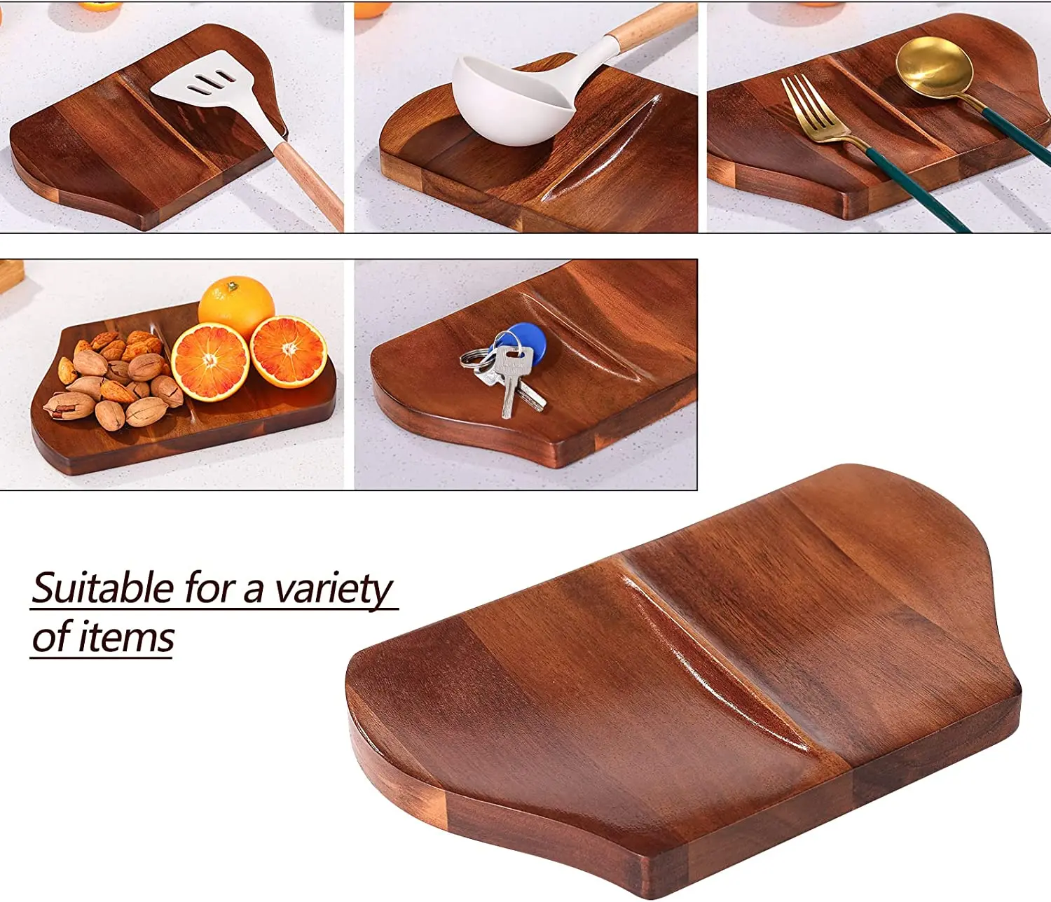 Acacia Wood Spoon Rest for Stove Top Double Spoon Holder kitchen Counter Cooking Spoon Rests Heat-Resistant Spatula Rest