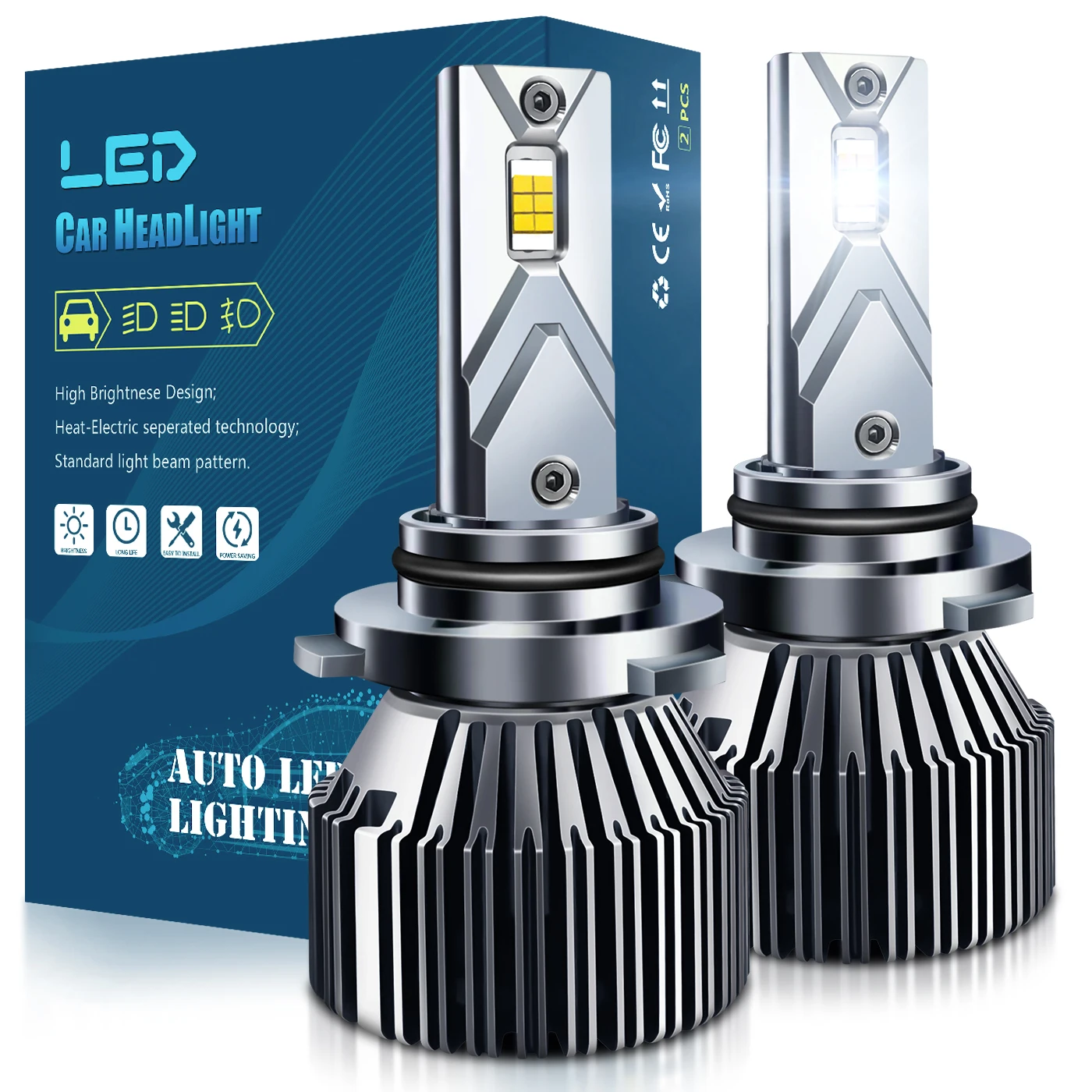 Replacement Headlamp Bulbs Kit High Low Beam 65W 17000LM 6500K Xenon White LED Headlamps