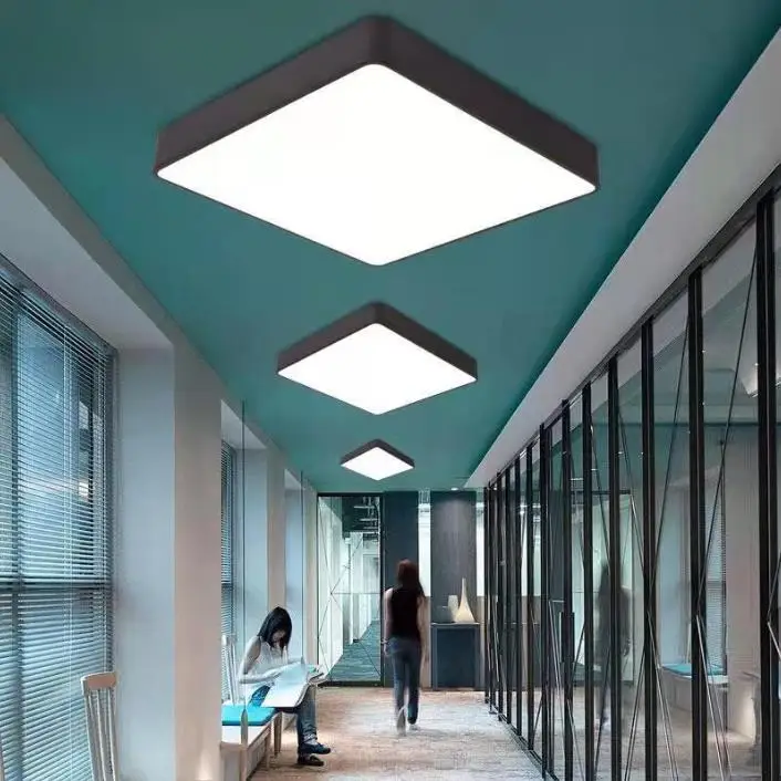 LED office chandelier square hollow creative stitching gym chandelier ceiling office pendant linear led batten light