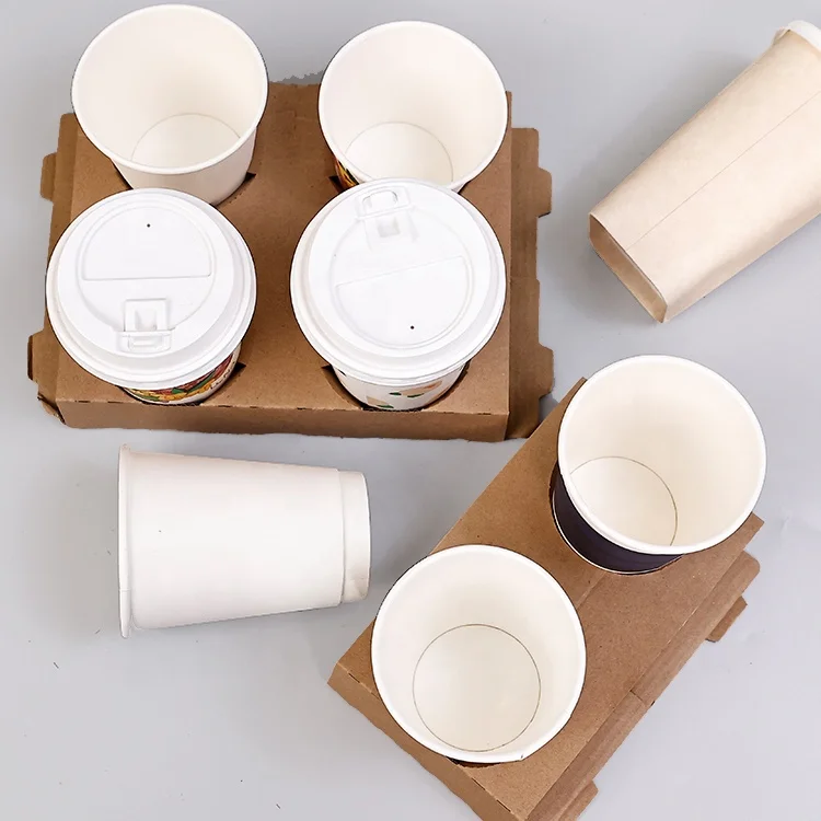 Customized  Disposable Customized Kraft Take Away Drink Eco Paper Coffee Cardboard Cup Holders Carrier Packing