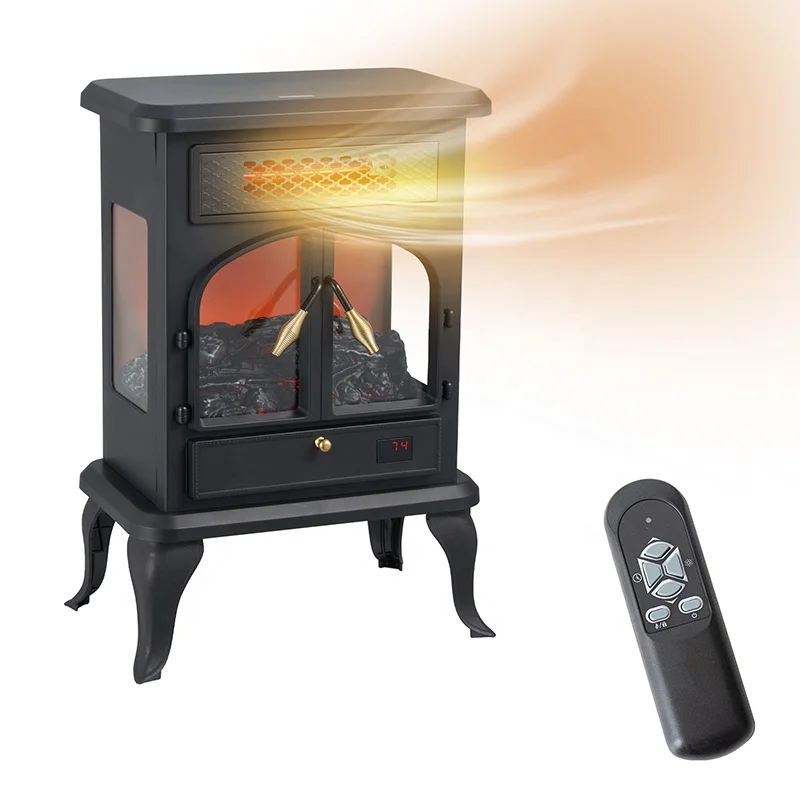 Portable 1000W/1500W Infrared Wood Tower Heater Electric Space Warmer Remote Control Quartz Heating Element Wall Mounted