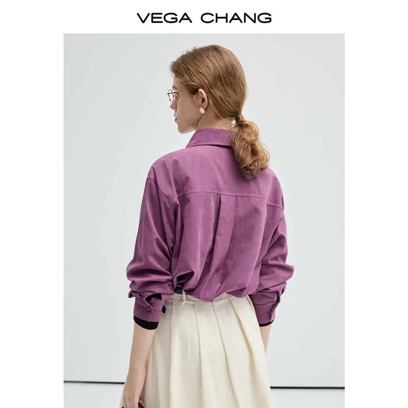 Vega Chang женская фиолетовая Новая повседневная рубашка в стиле ретро простой Свободный топ с длинными рукавами и начистым