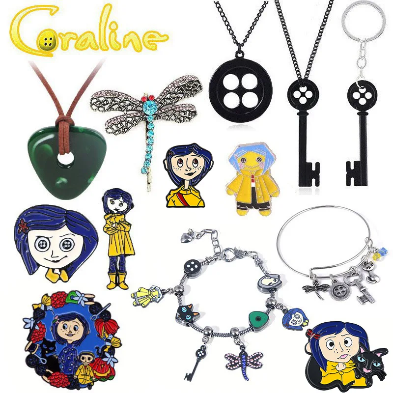 Horror Fantasy Movie Coraline & the Secret Door Black Key Pendant Necklaces For Fans Halloween Gift