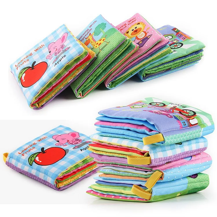 Baby Cloth Book Early Education Toy Baby English Cognition Palm Book Tear Hard Paper Cloth Book with Sound