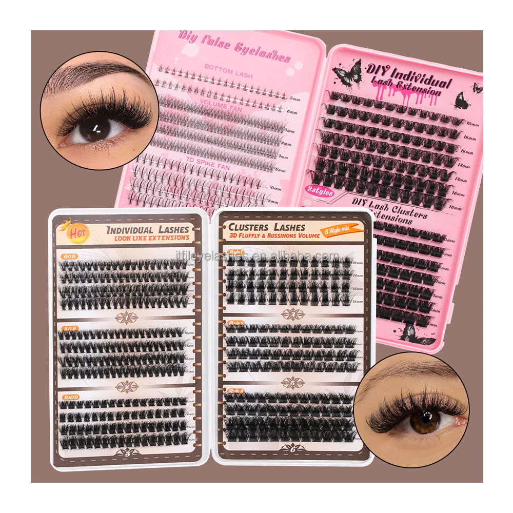 individual cluster lashes books  segment lash kit diy eyelash extensions private label lash clusters trays wholesale
