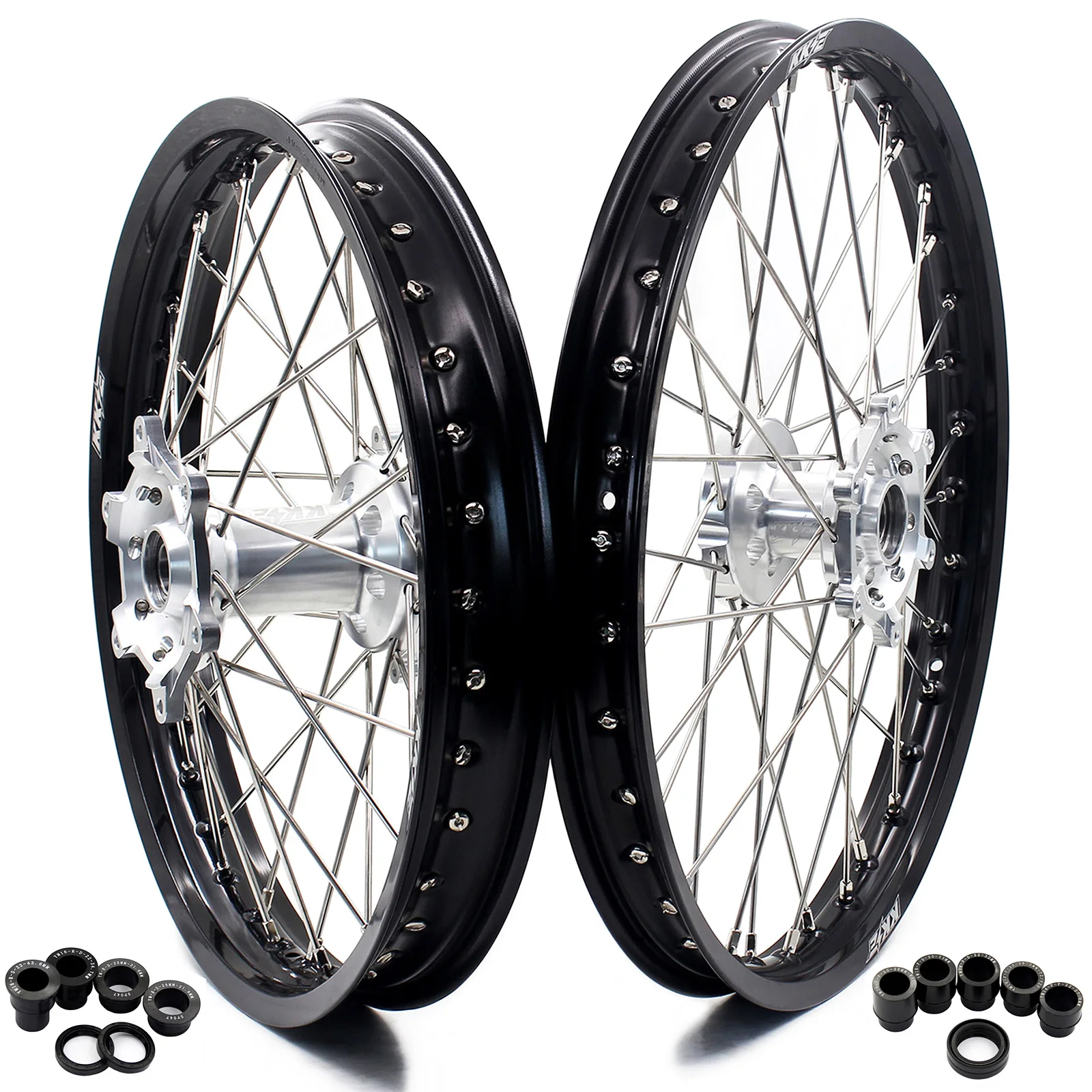
KKE 21/19 Casting Motorcycle Wheels fit YAMAHA YZ125 YZ250 1999-2021 YZ250F YZ450F 2020 Silver Hub Black Rim 