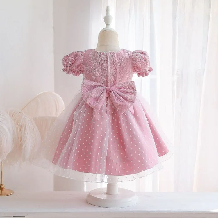 Child Summer Clothes Toddler Infant Baby Kid Girls Dress Lace Bow Puff Sleeve Tulle Party Wedding Birthday Dresses For Girls