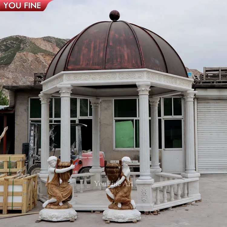 Outdoor Hand Carved Statue Pillars Garden Stone Gazebo