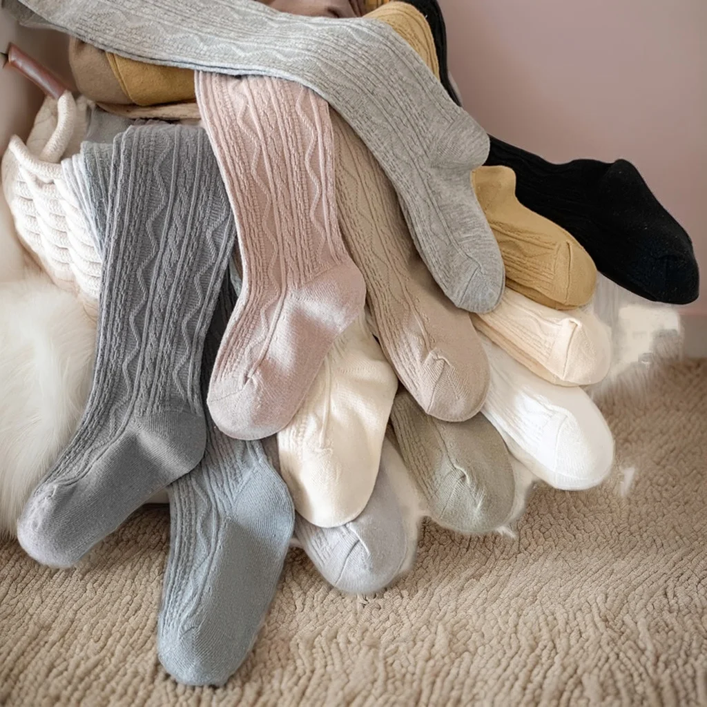 New Arrival Baby Girl Tights Solid Color Ribbed Kids Leggings Breathable Cotton Girl Pantyhose Terry Baby Stocking