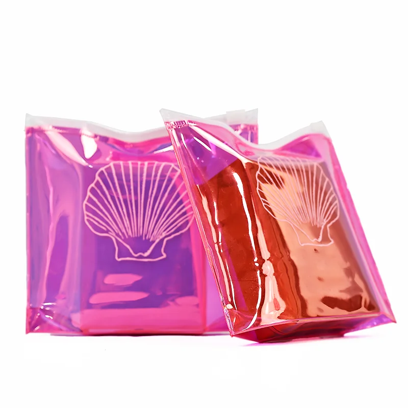 Custom clear PVC holographic shinny plastic biodegradable zipper pouch for Jewelry Earring Necklace packaging ziplock bag