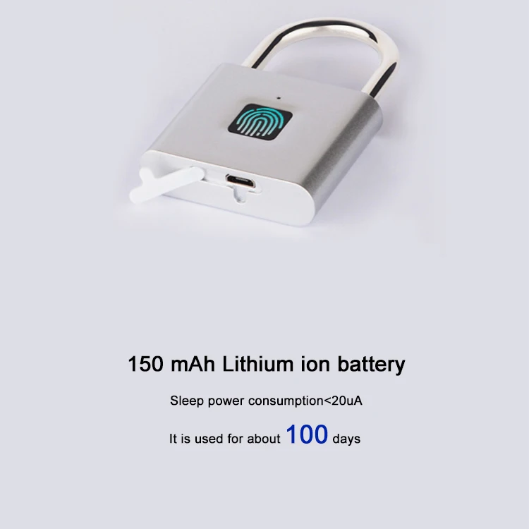 waterproof tuya app control smart lock biometric fingerprint padlock smart home with USB charging Black