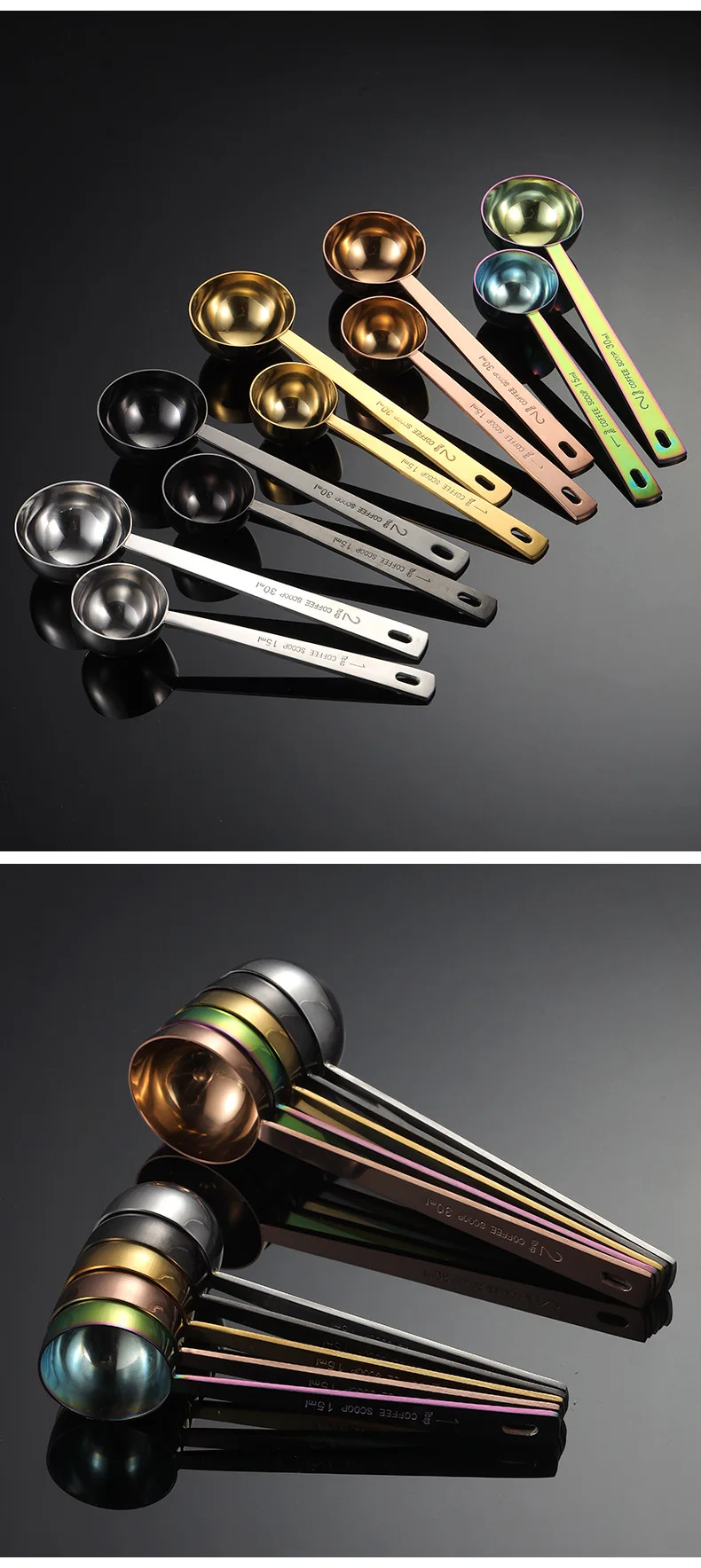 Stainless Steel Silver Welding Measuring Spoon with Handle Titanium Plated Gold Colorful Kitchen Baking Supplies