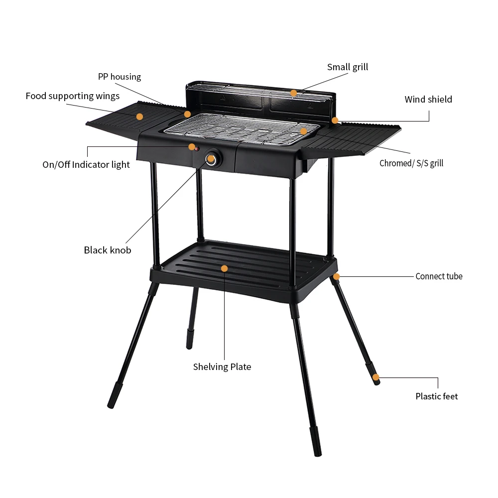 
Indoor / Outdoor STAND Electric BBQ Grill BQ1703XL-SWGF with 2200 - 2400 WATT FOR EU MARKET WITH CE,EMC,LVD,GS,LFGB 