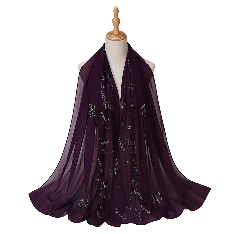 Wholesale Rhinestone Bubble Chiffon Muslim Hijab With Diamond Women Head Wraps Shawls Scarf