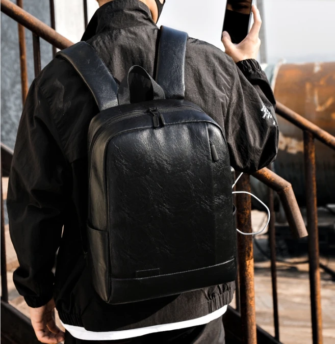 2024 Vintage Softback Man PU Faux Leather Foldable Lightweight Laptop Backpack Outdoor Travel Hiking Notebook School Bag