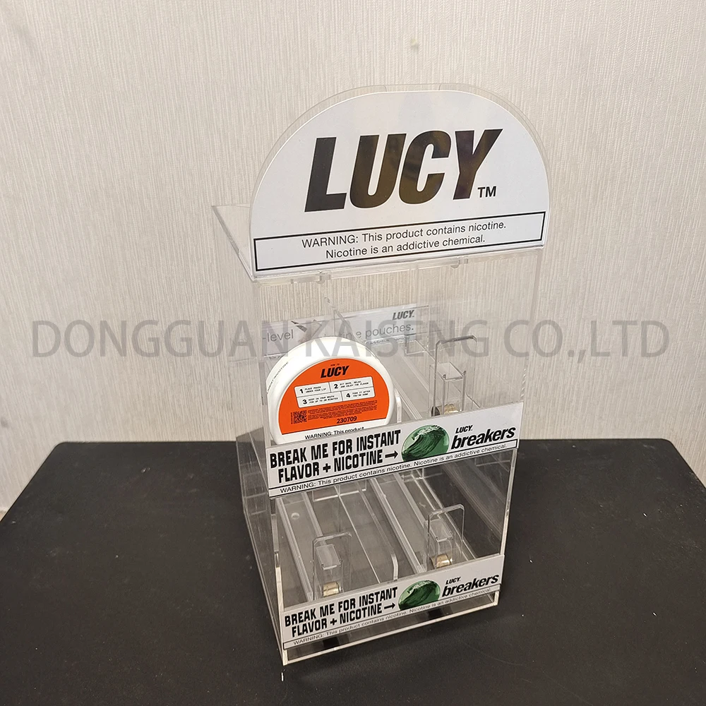 custom acrylic spring pusher snus can dispenser display case stand holder for oil juice cigarette cigar tobacco smoke shop