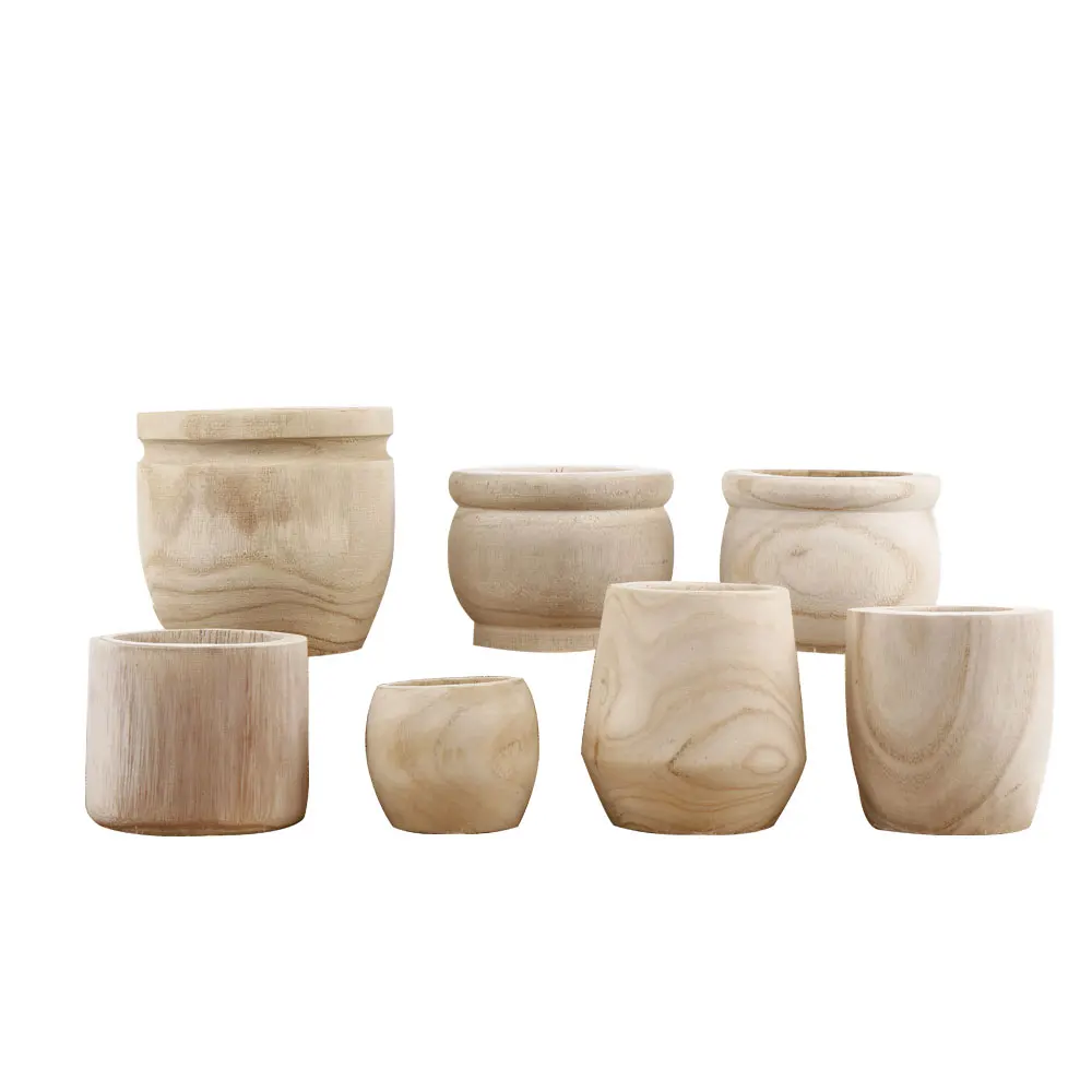 Decorative Round Wooden Indoor Planters Natural Wood Plant Pots ,Decor Home And Hotel Room And Garden table Pots