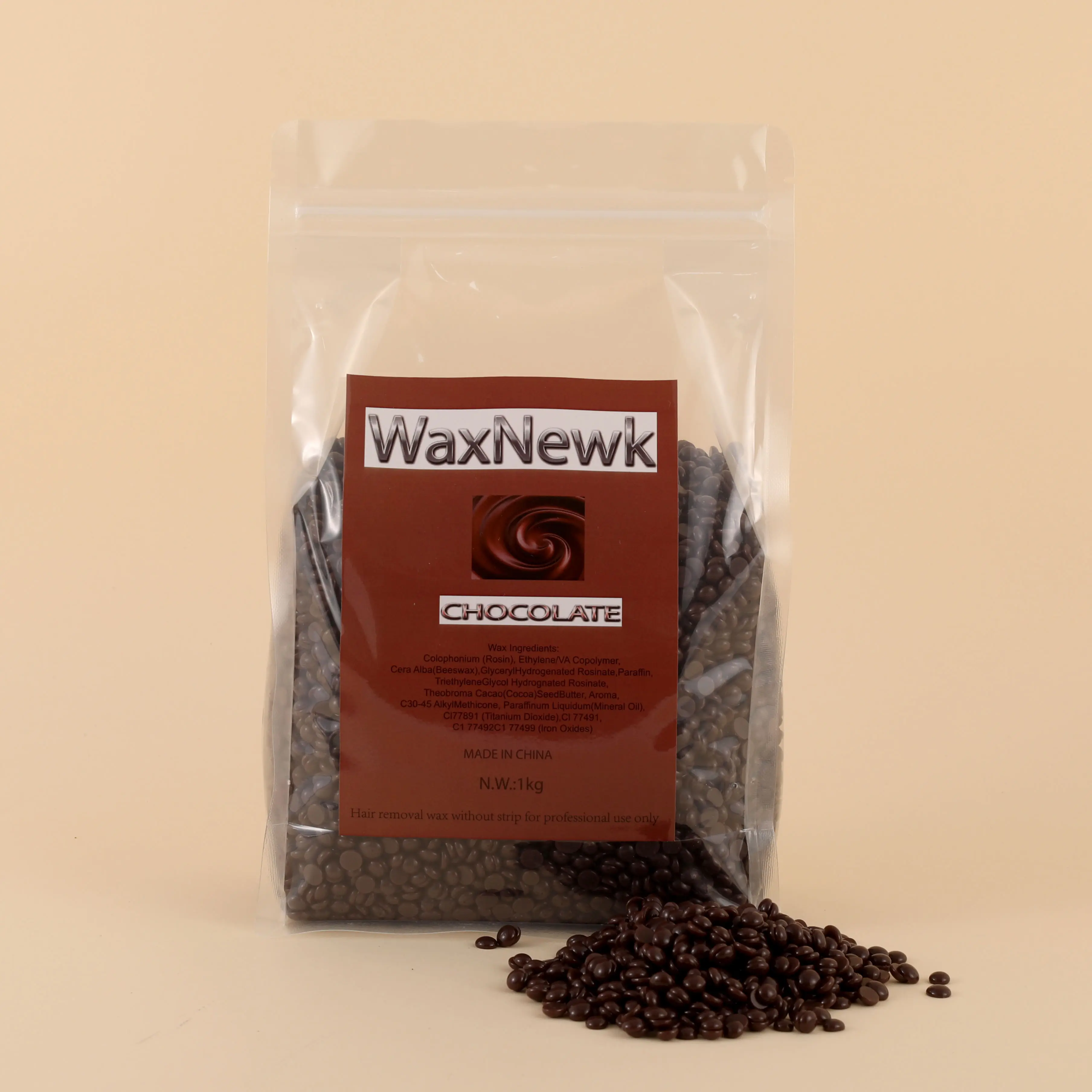 WaxNewK chocolate Private label 1KG 2.2LB Elastic depilatory dry fast hard Wax beans Body Hair Removal hot wax beans body wax