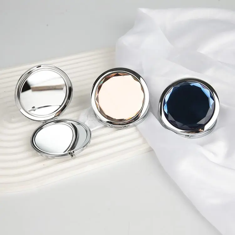 Custom Golden Foldable Portable Makeup Mirror Double-Sided 1X/2X Magnifying Metal Pocket Compact Mirror For Purse