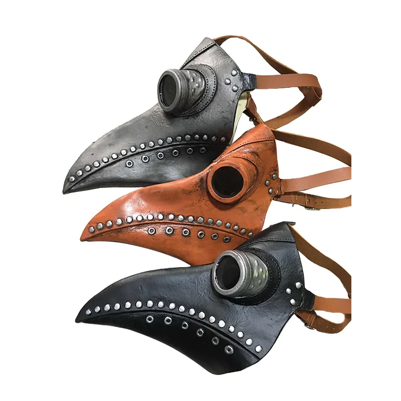 2022 New arrival Halloween cosplay latex black plague doctor crow bird mouth mask for adults