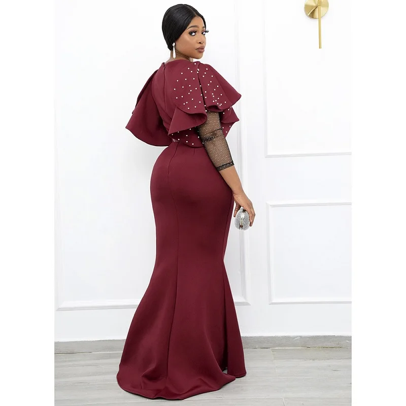 NEW 2022 Beading puffer sleeve bodycon slim fit hip fat size women party dress