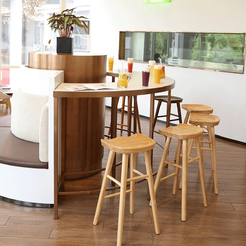 Solid wood high chair home light luxury solid wood bar stool solid wood high chair bar milk tea shop stool