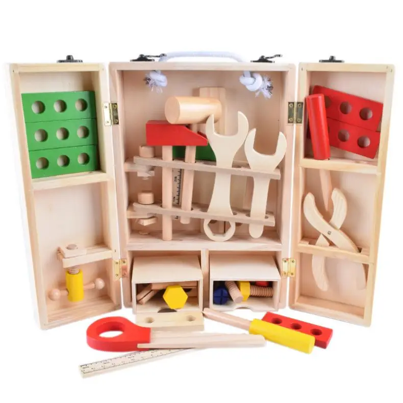 Multifunction Educational Kit Wooden Toy Montessori Tool, Wooden Tool Set Toy,Wooden tool Set Mechanic Repair Tool Box for Kids