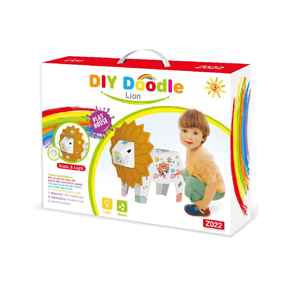 OEM large paper children diy drawing doodle doll for diy dream house 3D puzzle kids painting lion toy