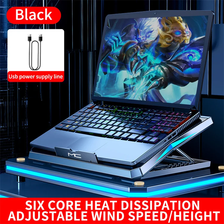 MC 6 fans cooler height adjustable foldable black notebook rgb cooler stand cooling pad laptop fan for 12-16 inch