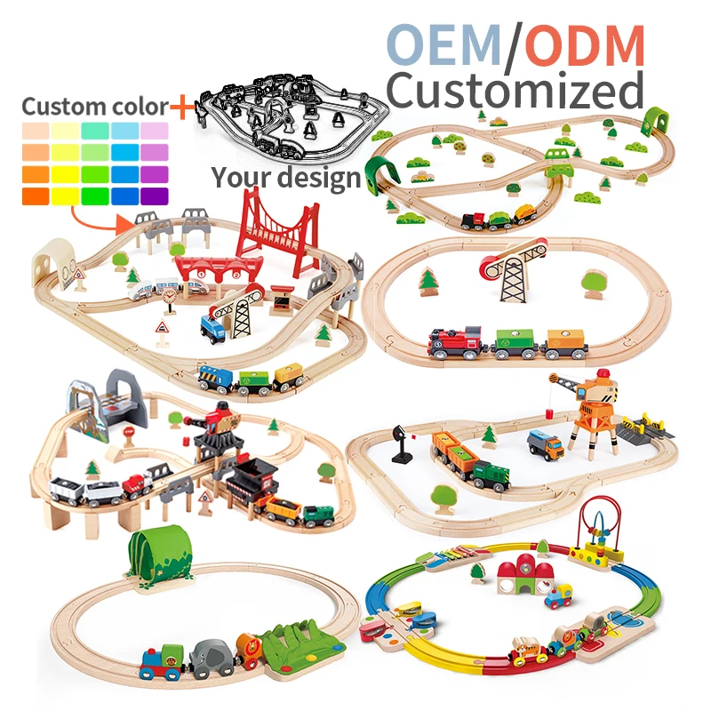 Wooden Train Birthday Montessori Toy Deluxe Railway Set Children ladder track car toys Vehicle Slot Toys for Kids Age 3