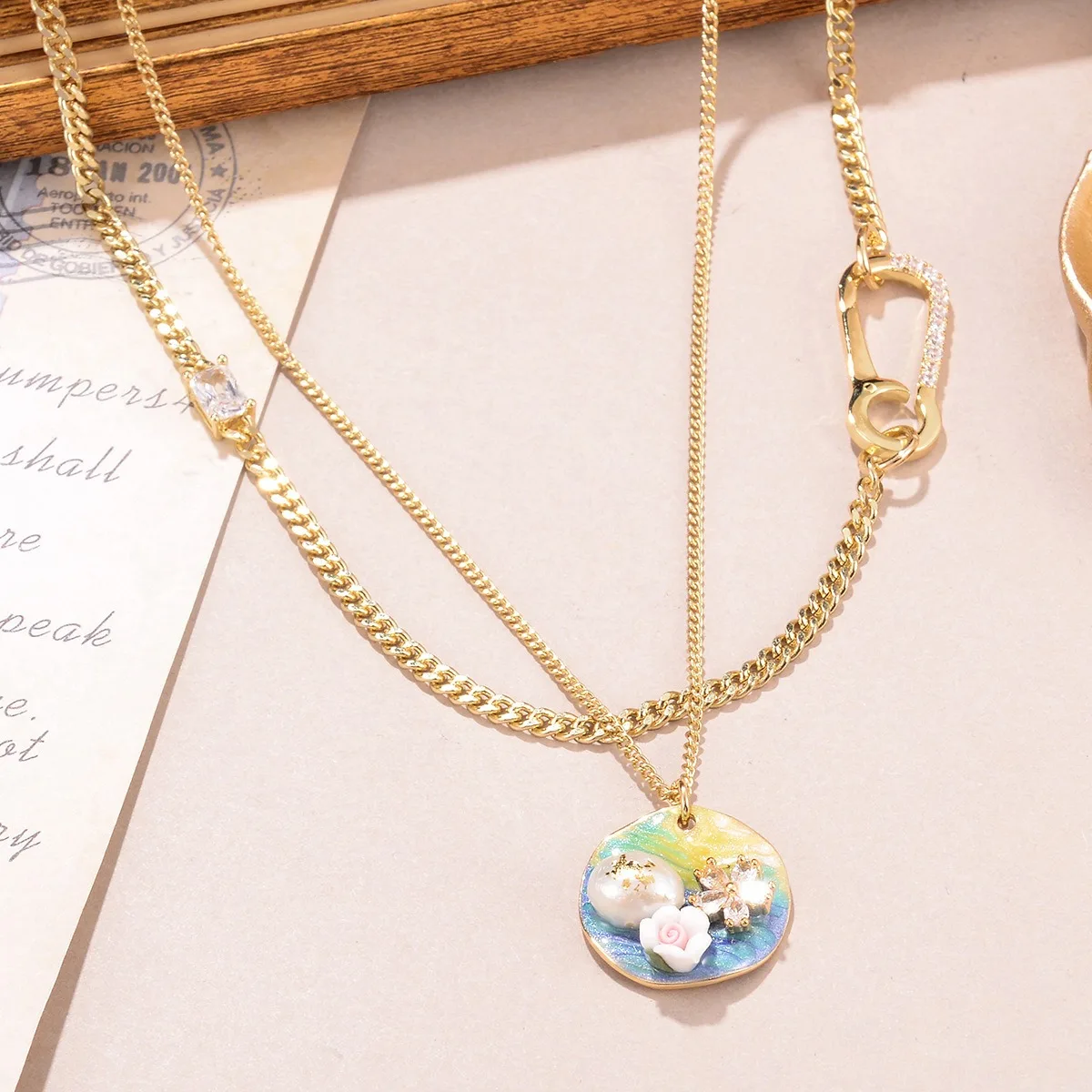 2024 New Monet Garden Oil Painting Series Pendant Necklace Vintage Design Pearl Necklace