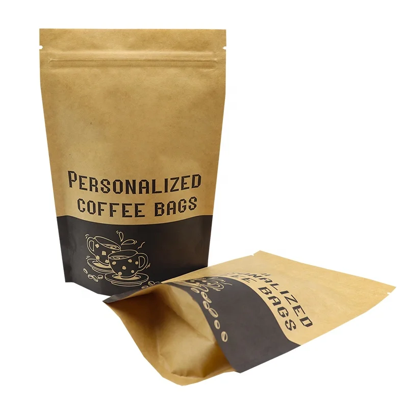 Biodegradable Customized print 8oz 12oz 1LB 2LB kraft paper Side Gusset Coffee bag with tin tie