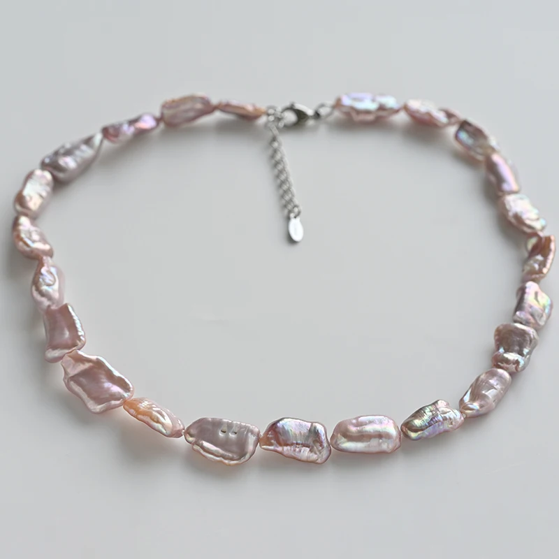 zhuji wholesale big biwa pearl natural necklace,good luster,very clean surface,adjustable length