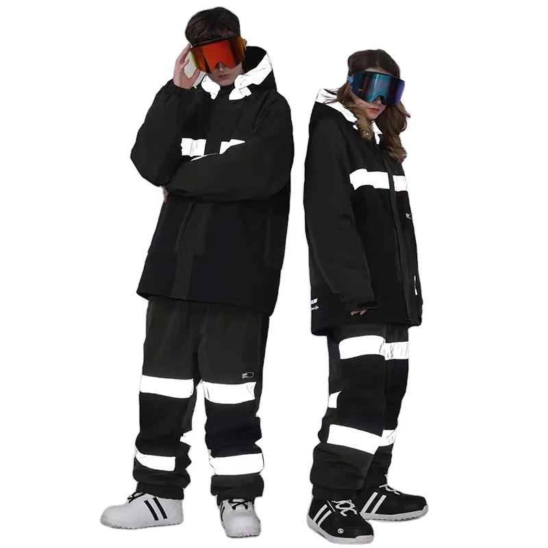 Горячая Распродажа Высокое качество Многоцветный на выбор Красный Черный Водонепроницаемый Женский Мужской флуоресцентный лыжный зимний костюм куртки
