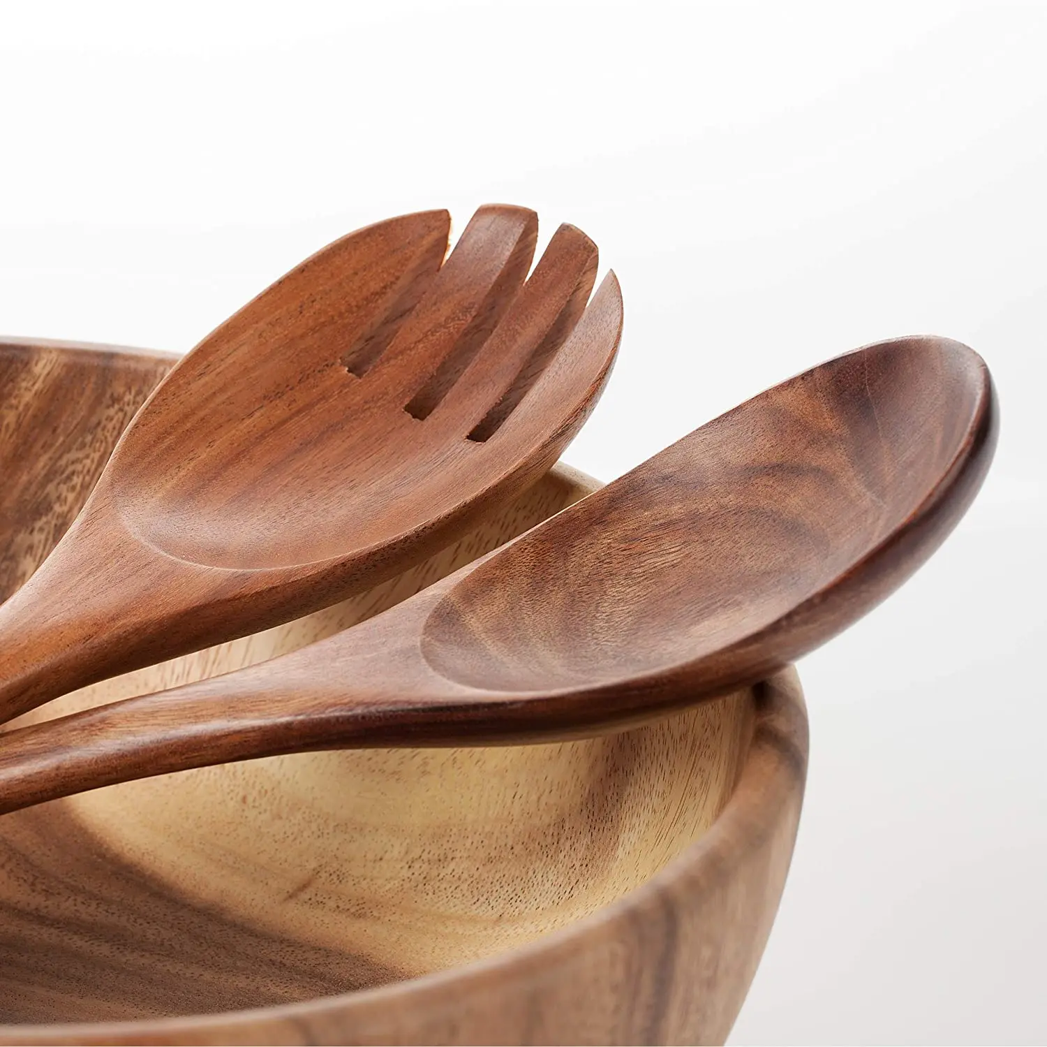 Salad Server FREE Tableware Wood Salad Serving Bowls Spoon Fork Set Custom Logo Cooking Acacia Wooden Bowl