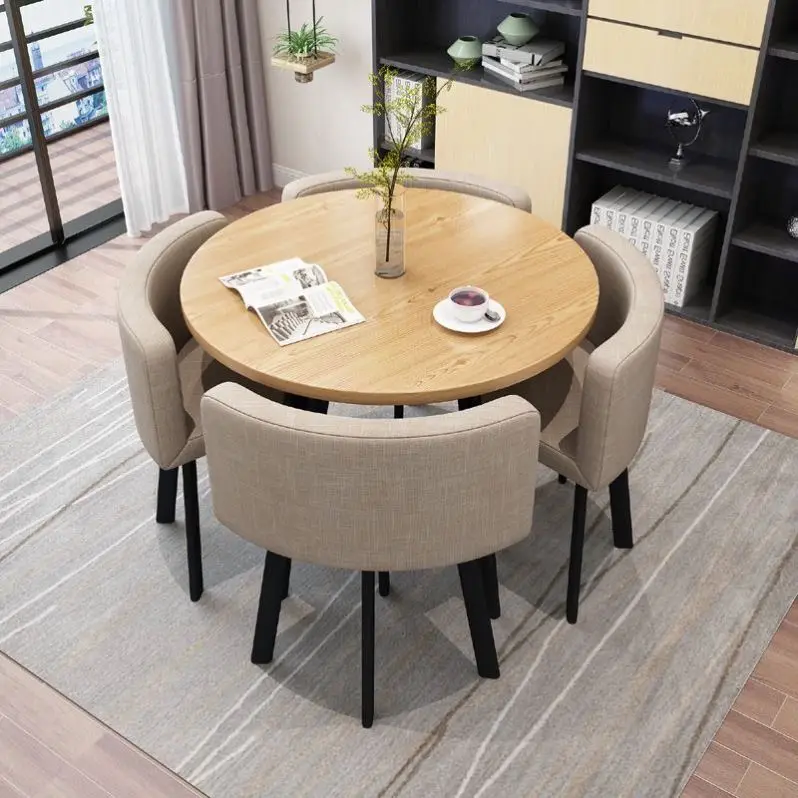 Modern Luxury Wood Kitchen Restaurant Tables And Chair s Room Furniture Small Round Marble Wooden Dining Table  4 Chairs