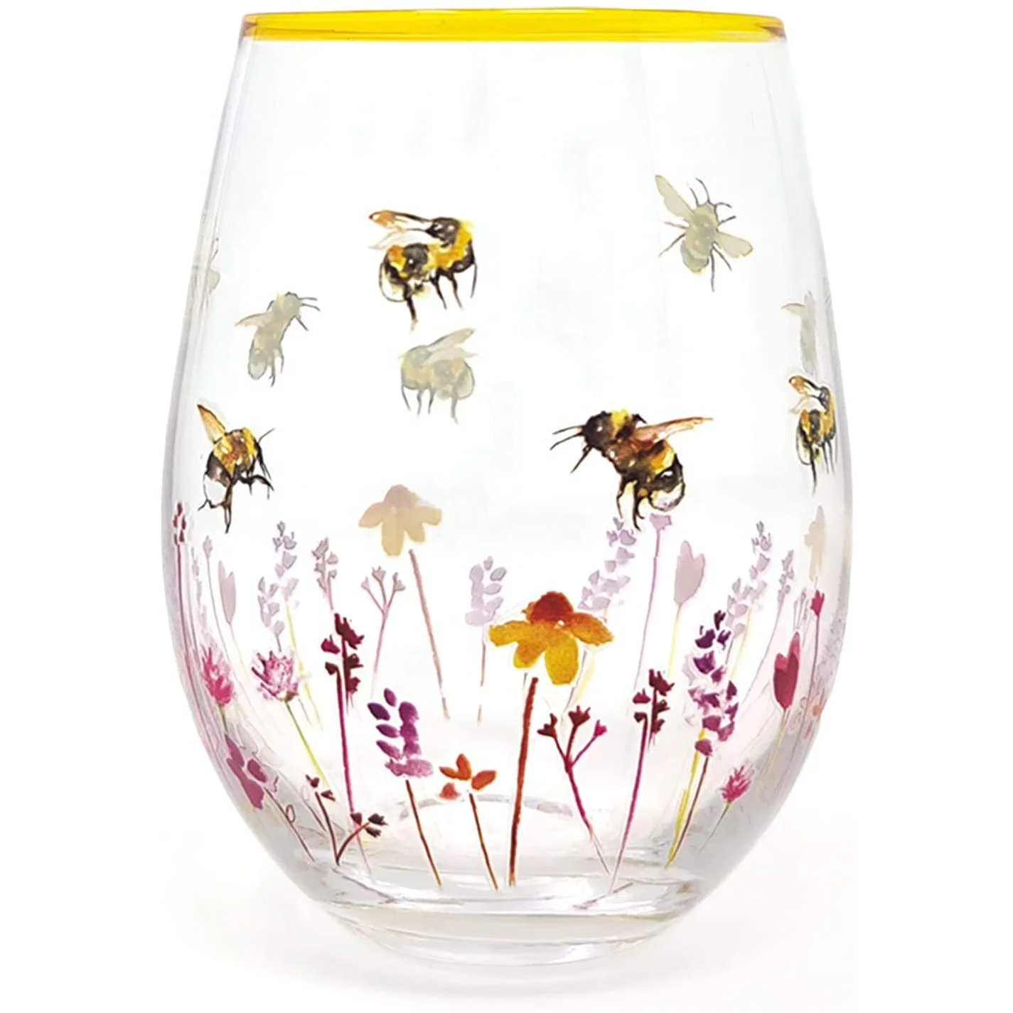 Hand Painted Busy Bees Stemless Gin Cocktail Glass Tumbler