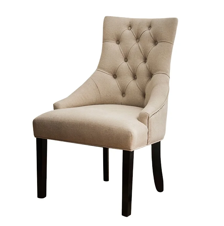 Modern Design Upholstered Linen Fabric and Wooden Sponge Seat Dining Chairs