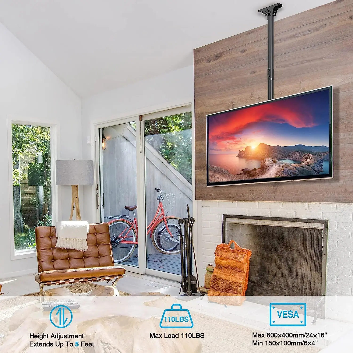 Ceiling TV Mount Hanging Height Adjustable Full Motion TV Bracket Living Room Wall Mount TV Bracket