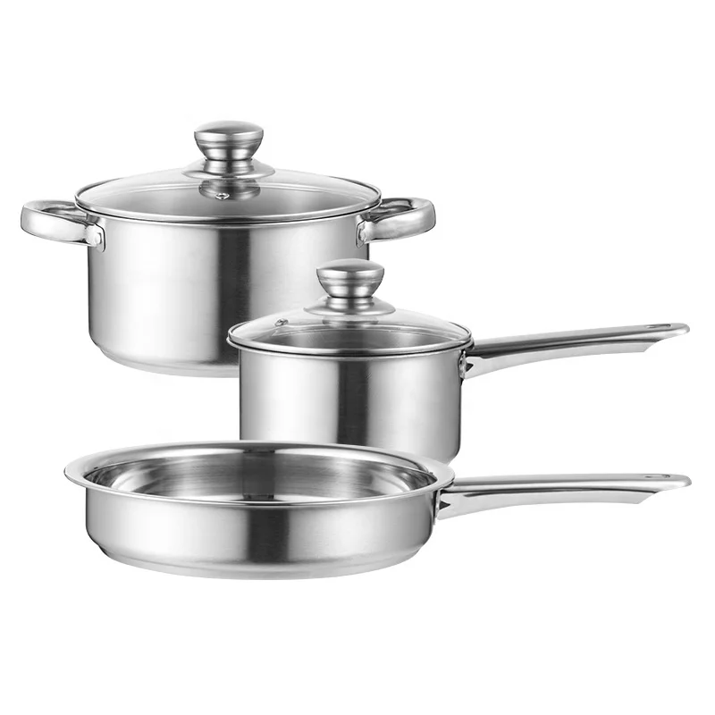 Manufacturer 3 Pcs Sliver Non Stick Stainless Steel Cookware Sets Pots And Pans