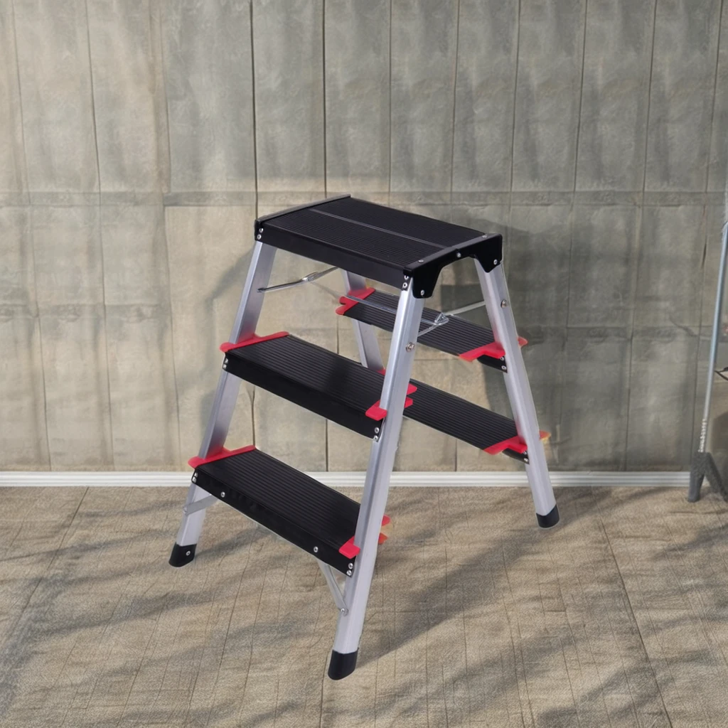 EN131 Industrial Design Style Lightweight High Safety 3-Step Folding Aluminum Ladder Stool Portable Household Tool TUV