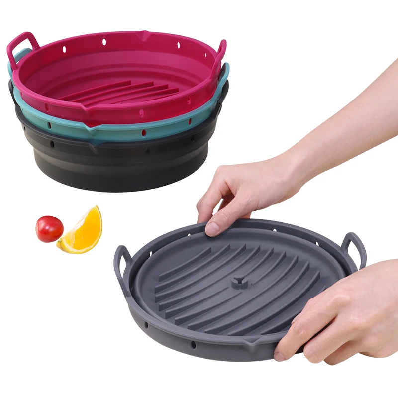 Round Deep Collapsible Reusable Silicone Air Fryer Pot Baking Tray Basket Pan Airfryer Liners Pot Set Oven Molds Accessories