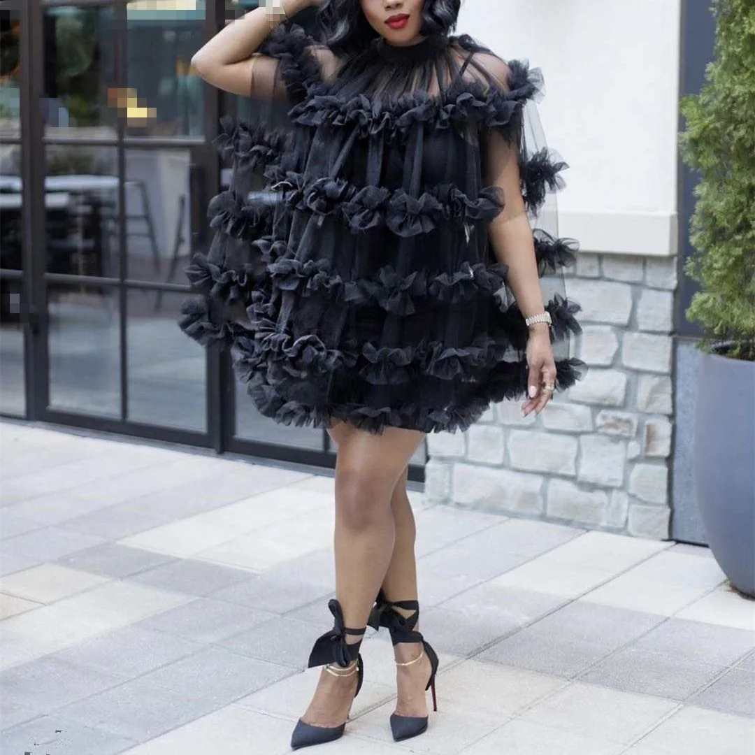 Vintage Newest Unique Casual Solid Plain Color Sexy Puffer Mini Night Club Pleated Party Casual Dresses Women