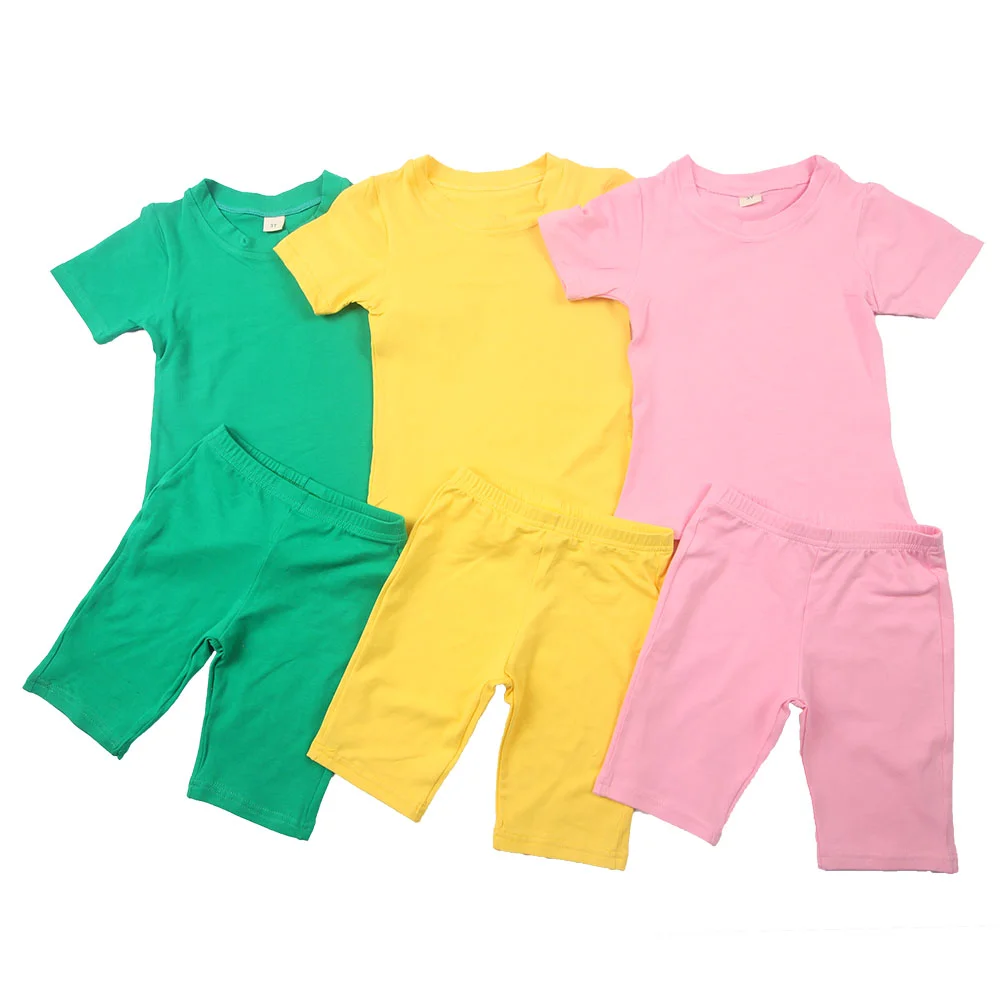 42 Colors Kids Solid Color Two Piece Biker Shorts Set Toddler Girls Summer Outfits Children Boutique Clothing Sets