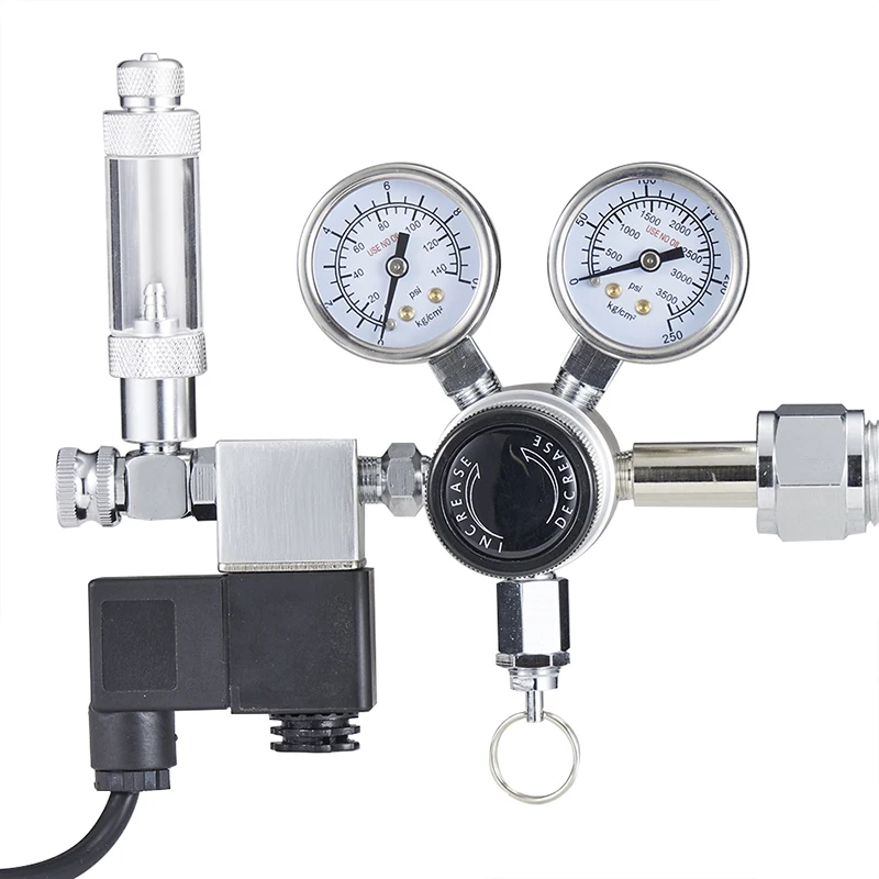 Dici Professional Solenoid Valve For Aquarium CO2 Aquarium Gas Pressure Regulator Contains Two Pressure Gauges Aluminium