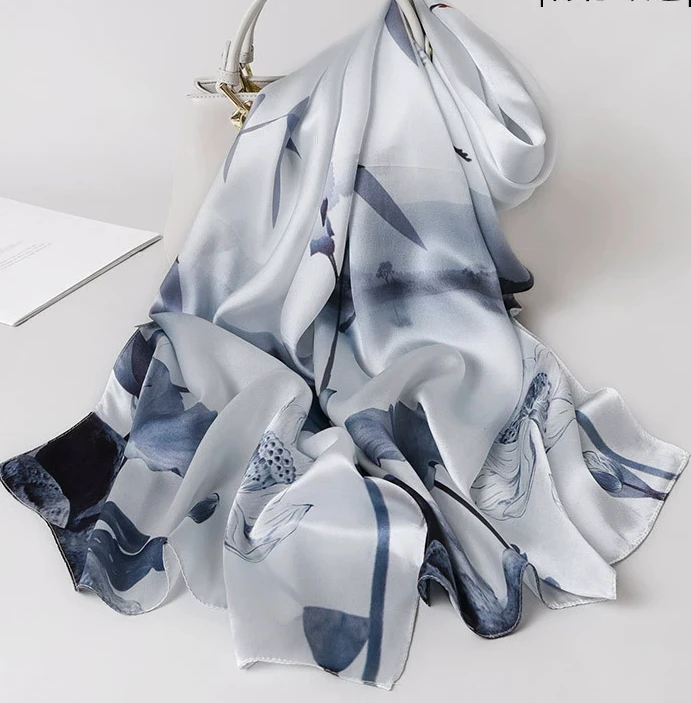 100% Silk Scarf Women Satin Printed Excellent Silk Scarf Bound Custom Printed Mulberry Silk Scarf